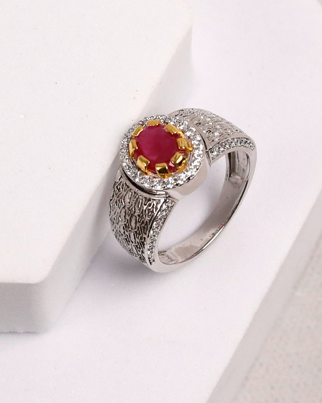 Royal Ruby Halo Statement Ring