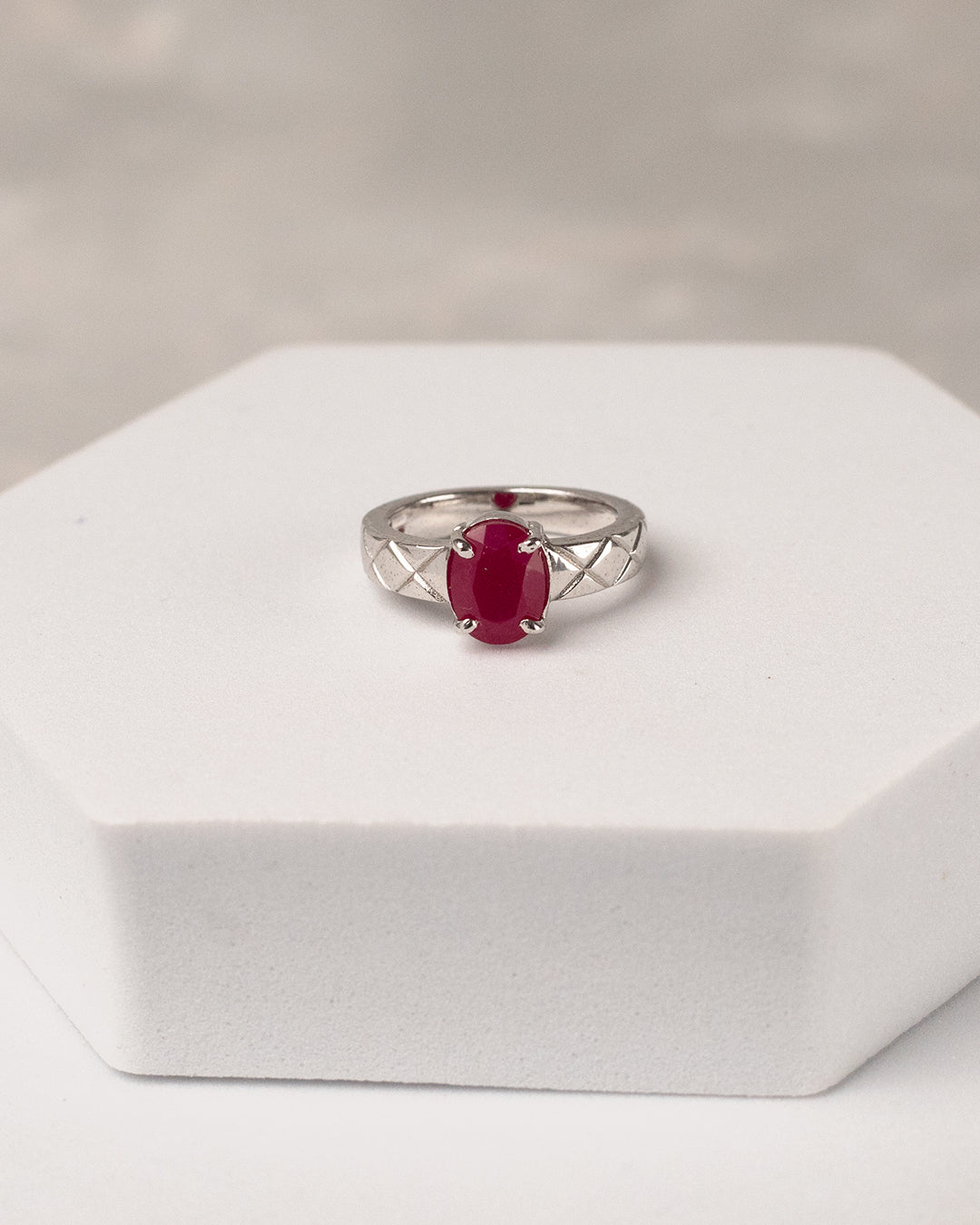 Diamond-Cut Lattice Ruby Solitaire Ring