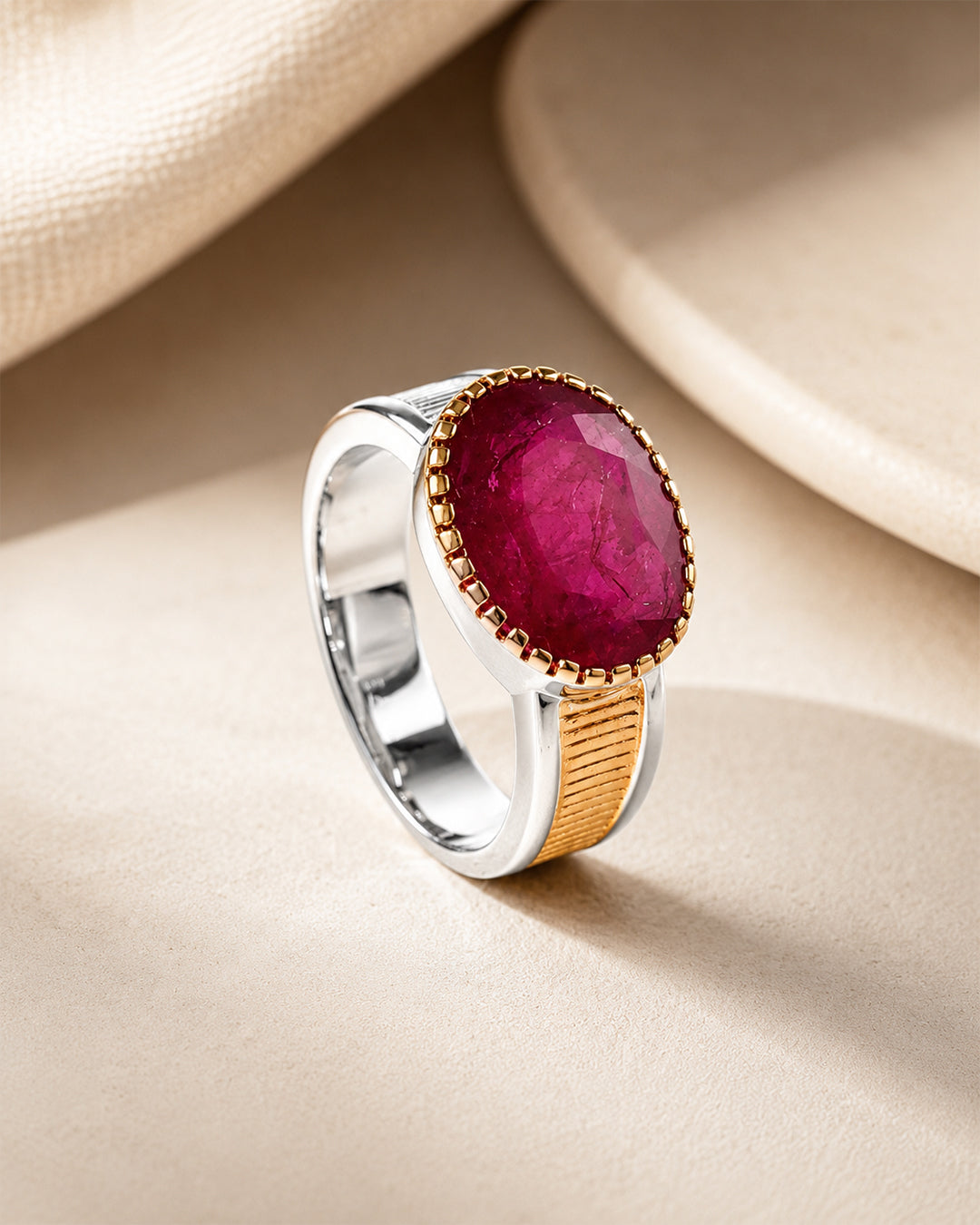 Ruby Ring with Ribbed Gold Shank
