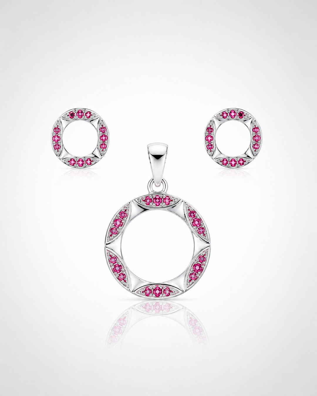 Fuchsia Ruby Circle Pendant & Stud Set