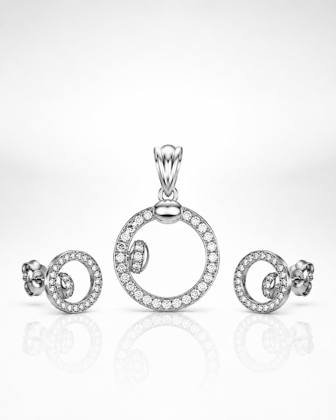 Double Circle CZ Eternity Pendant & Stud Set