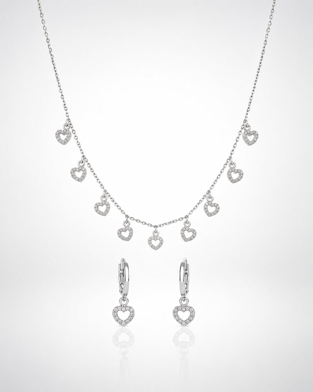 Multi Heart Charm Necklace & Huggie Earring Set