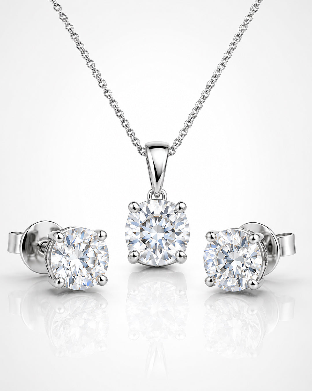 Round Brilliant Solitaire CZ Silver Pendant & Stud Se