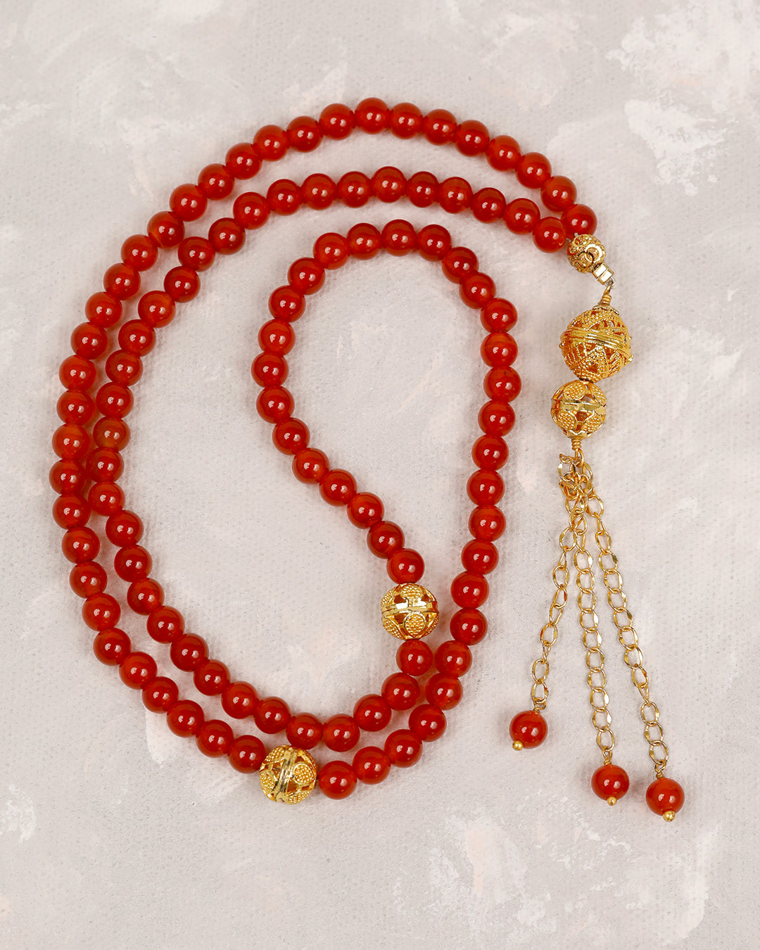 Red Aqeeq Pocket Golden 100 count tasbih
