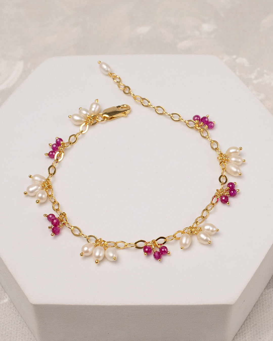 Rice Pearl Ruby Bracelet (925 Silver)