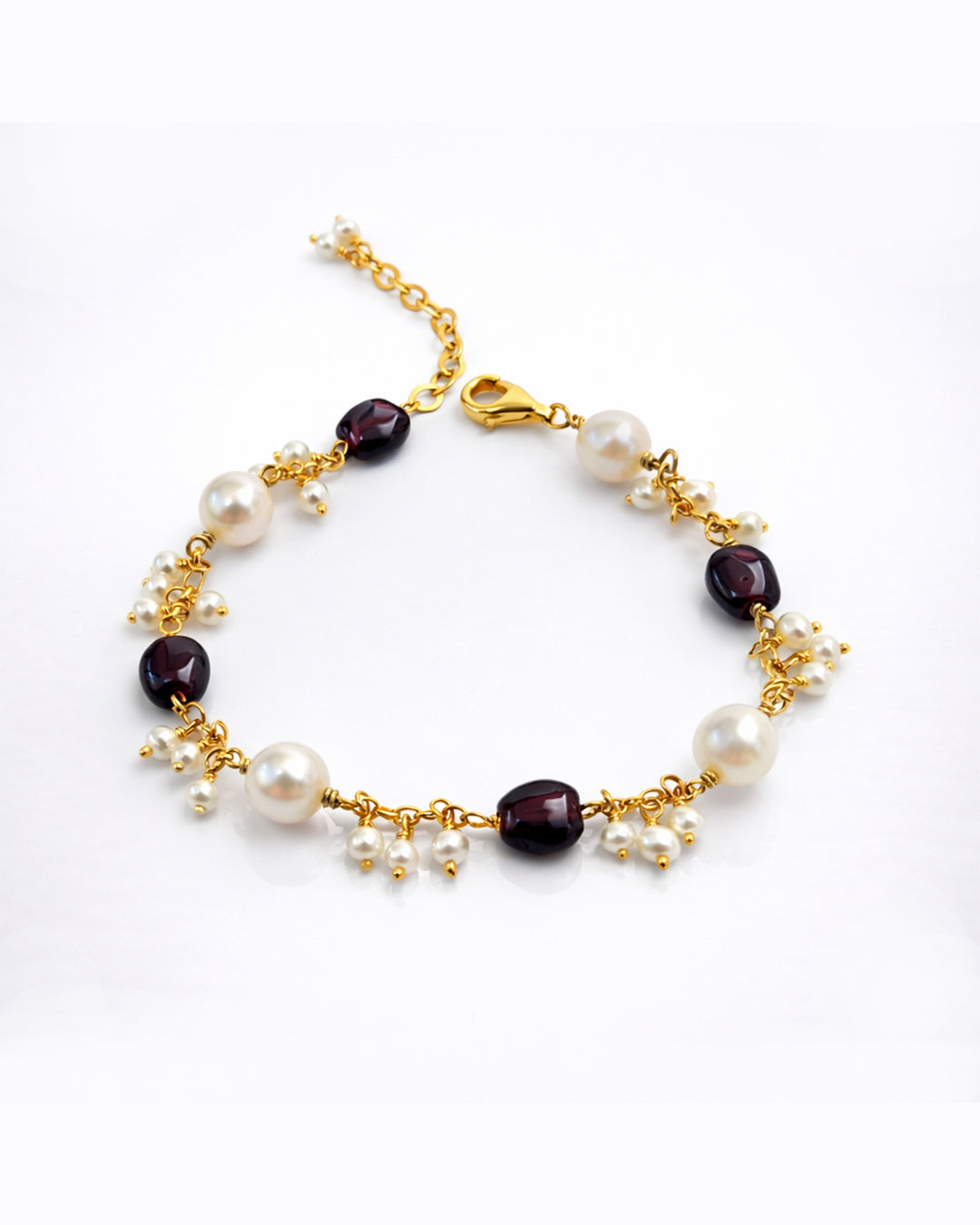 Garnet Pearl Dangler Bracelet (925 Silver)