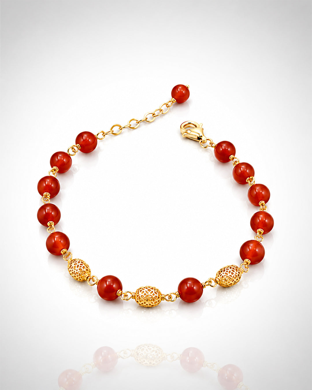 Aqeeq & Gold Filigree Bead Bracelet (925 Silver)