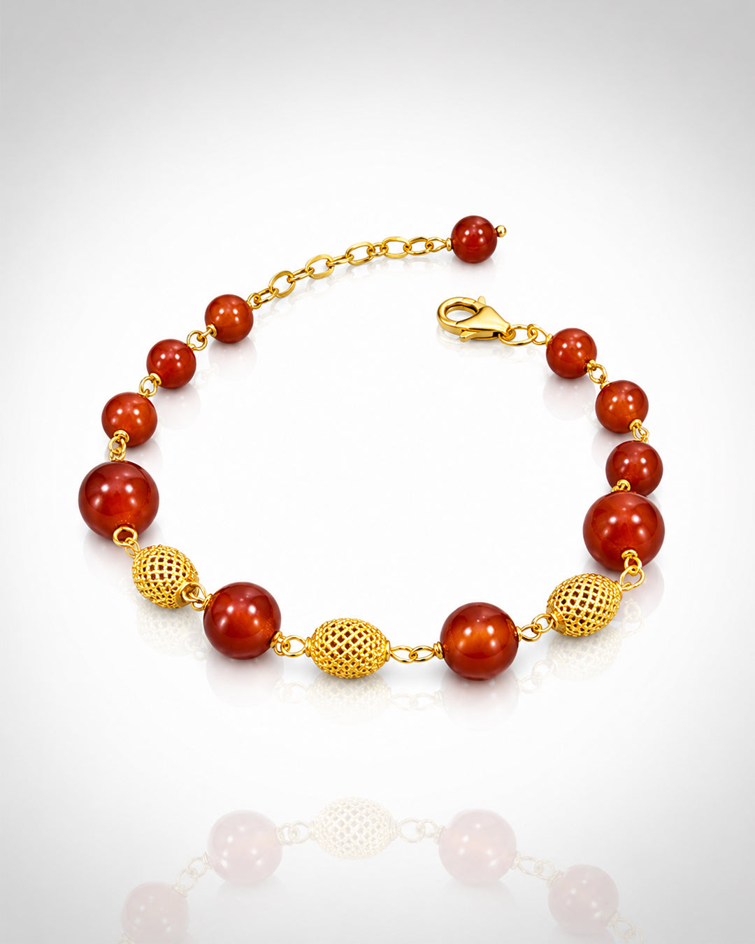 Aqeeq & Large Gold Filigree Bracelet (925 Silver)