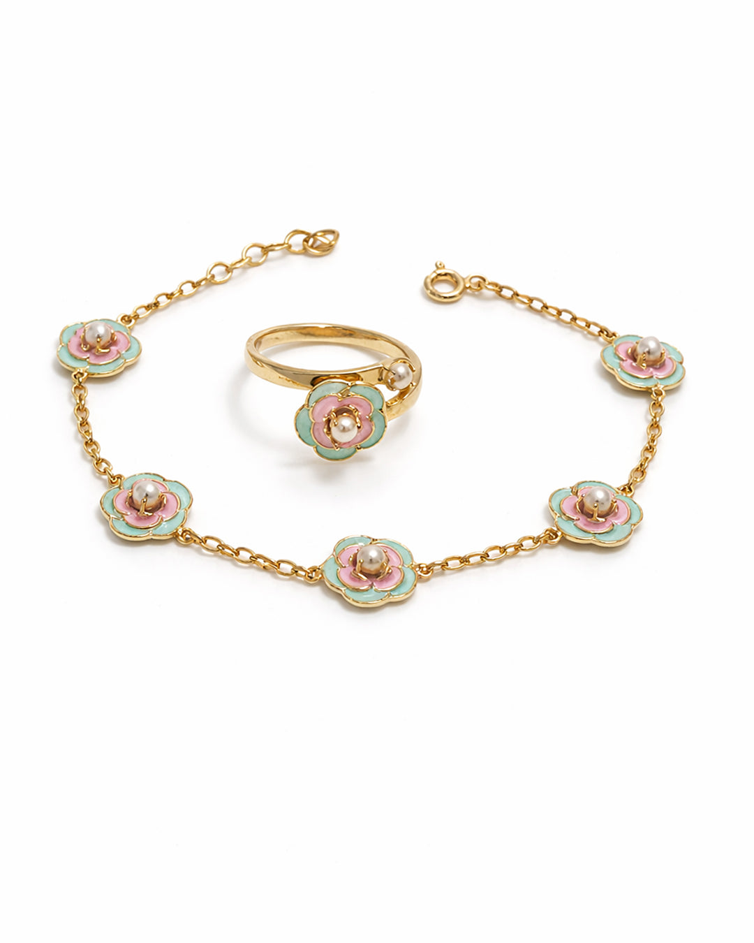 Rosetta Mint Pink Bracelet with Ring (925 Silver)