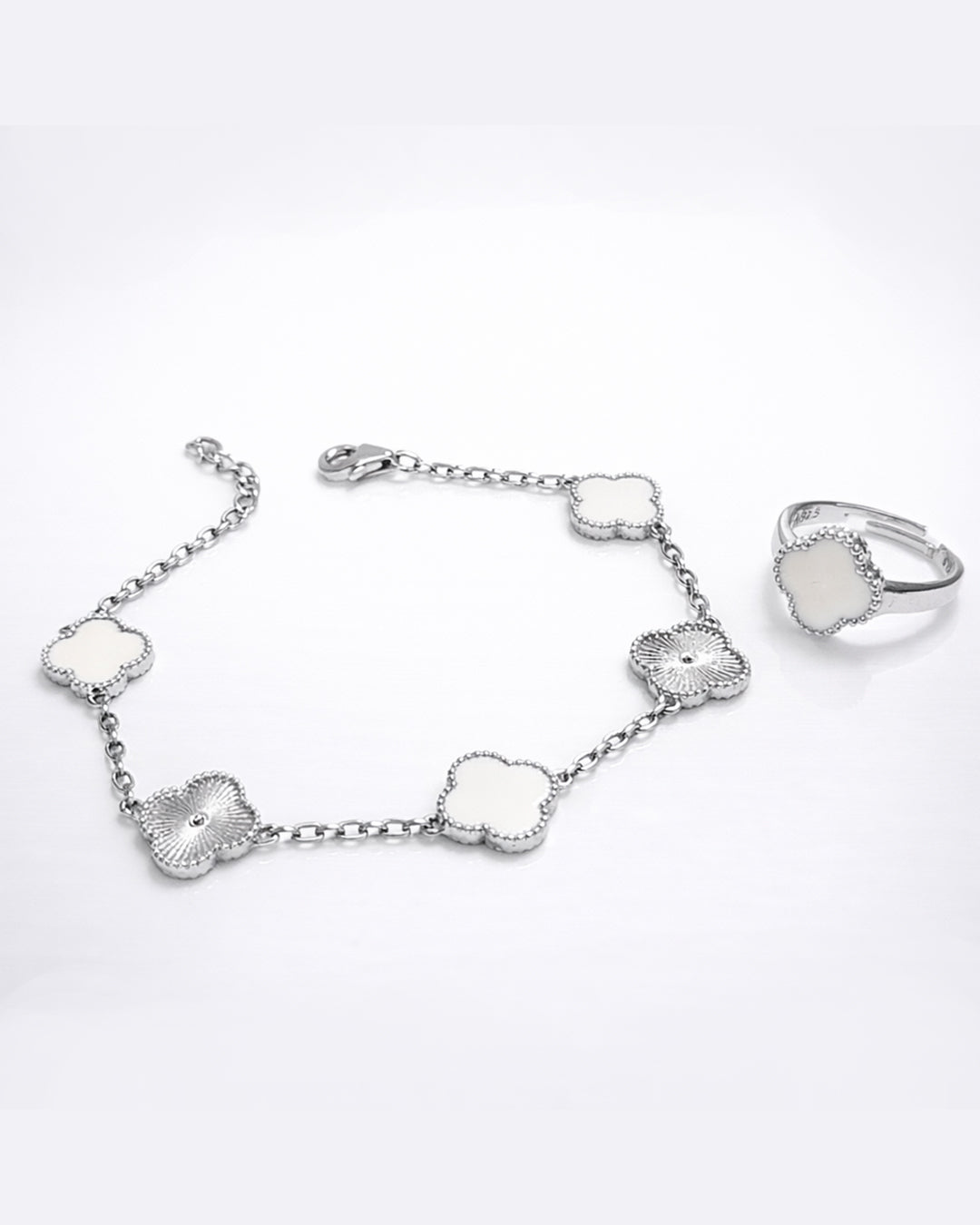 White Clover Bracelet with Ring (925 Silver)