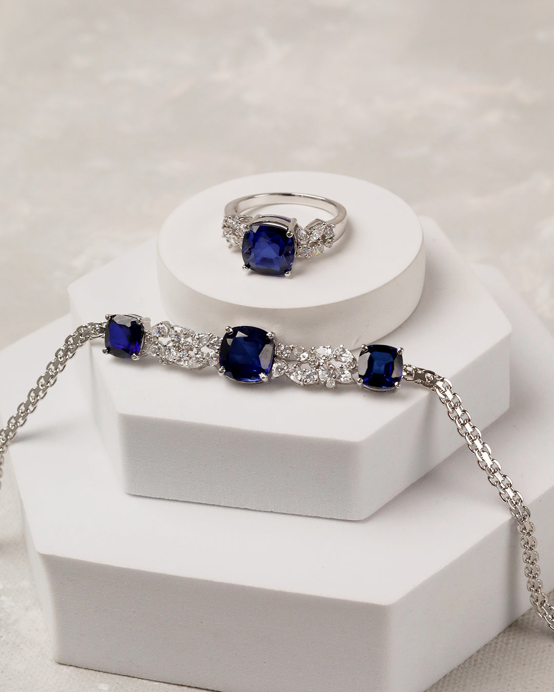 Neelam Cushion Radiance Bracelet with Ring (925 Silver)