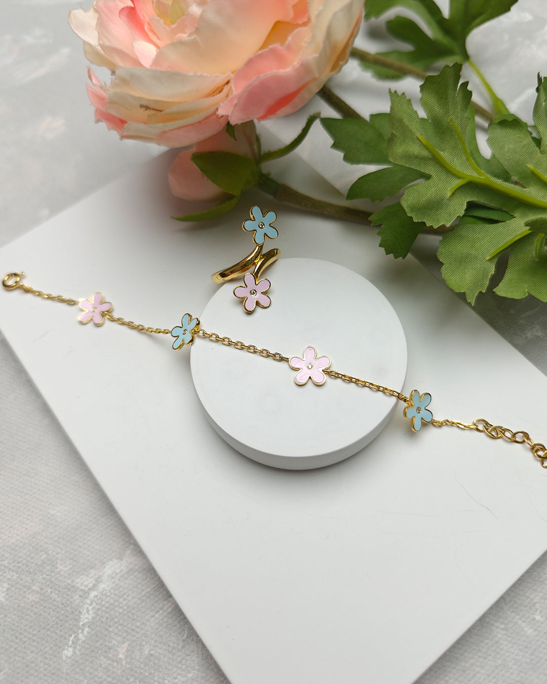 Daisy Pastel Bracelet with Ring (925 Silver)