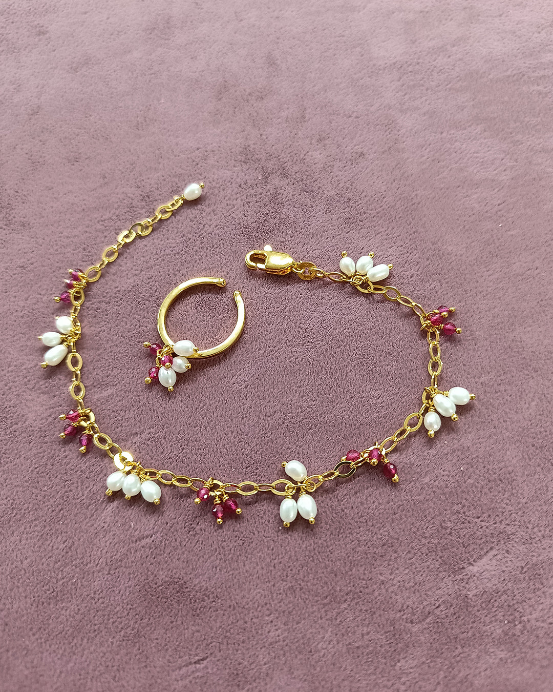 Rice Ruby Bracelet with Ring (925 Silver)