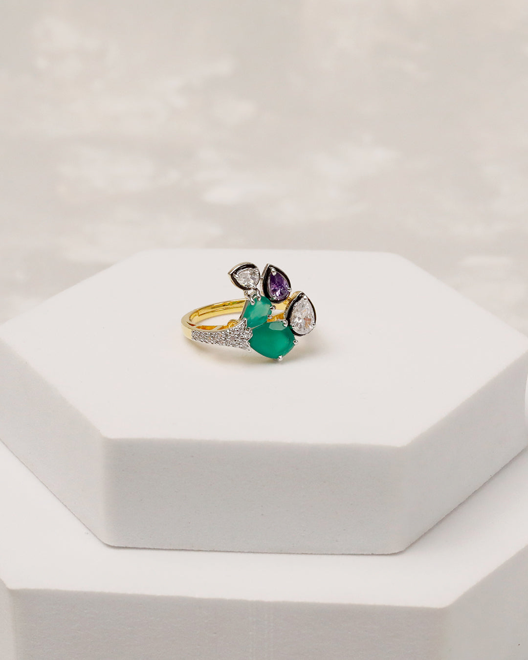 Zehra Emerald Bloom CZ Cuff & Ring Set – 925 Silver