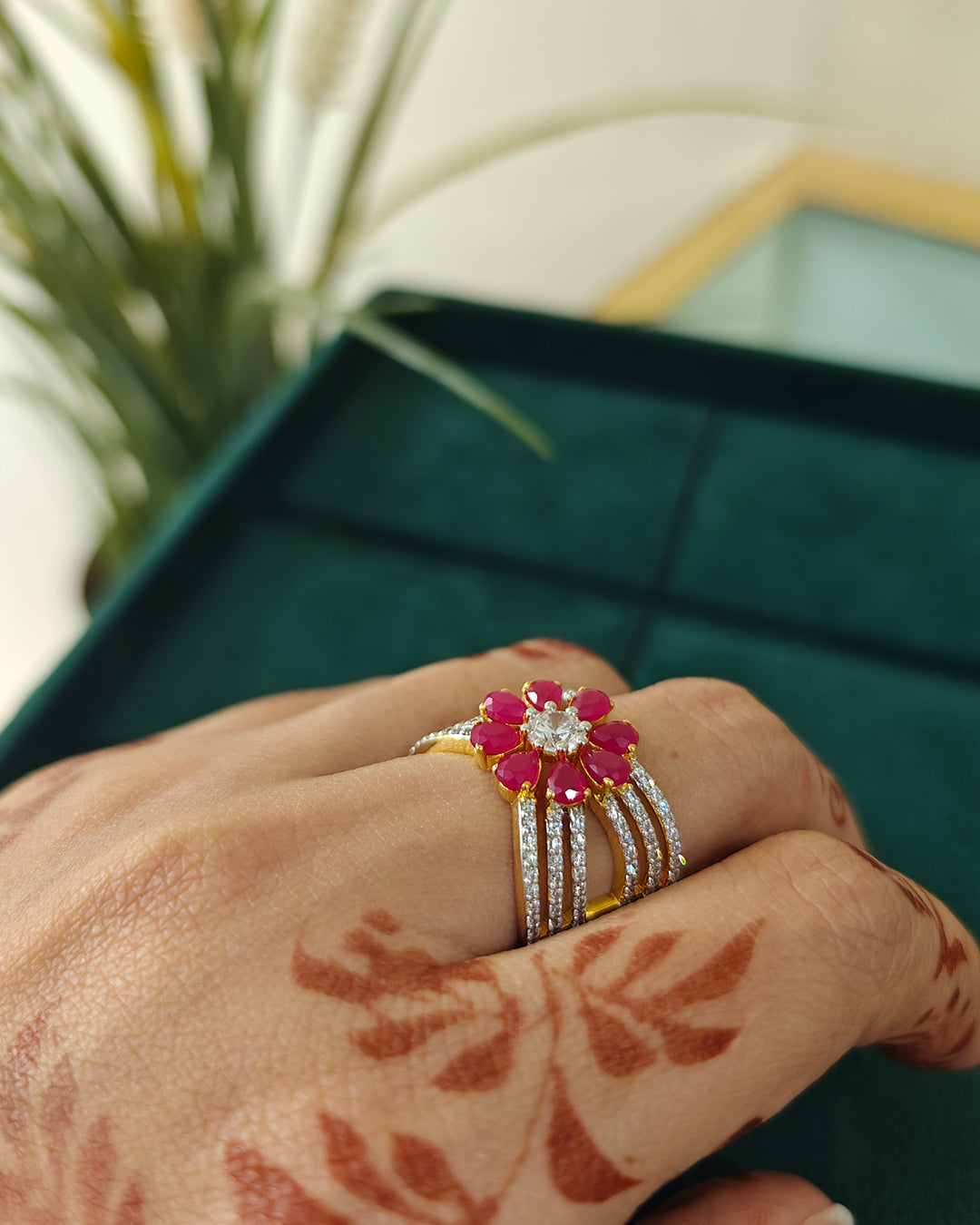 Blossom Ruby Floral Ring (925 Silver)