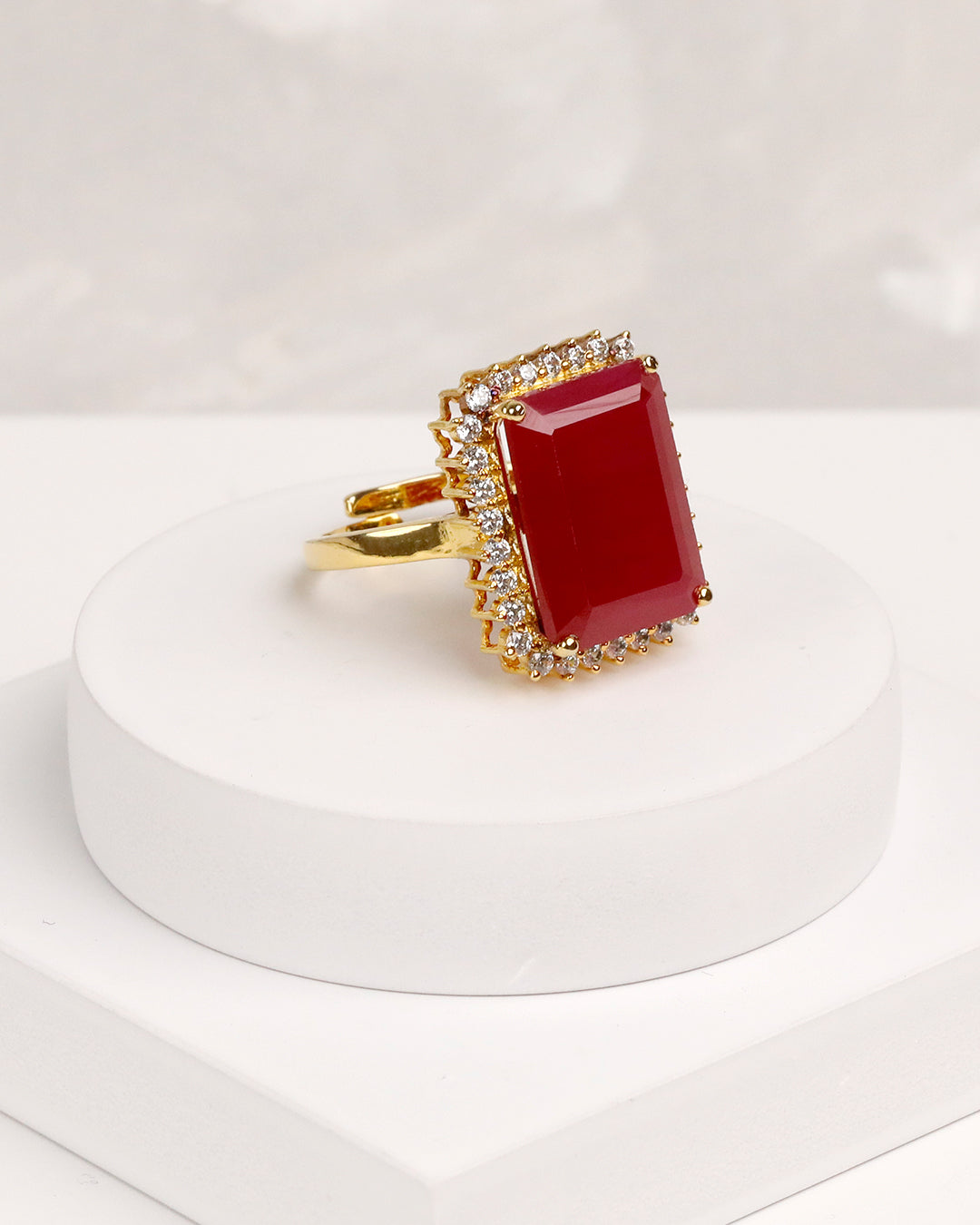 Ruby Rectangle Statement Ring (925 Silver)