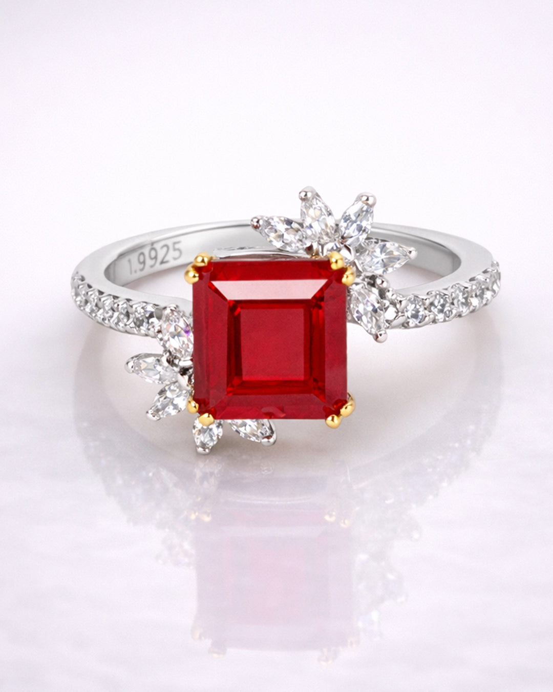 Ruby Square Bud Ring (925 Silver)