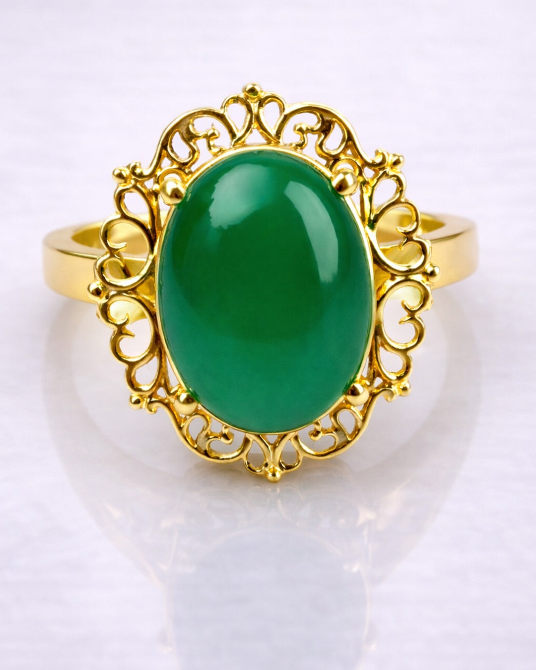 Green Aqeeq Radiance Filigree Ring (925 Silver)