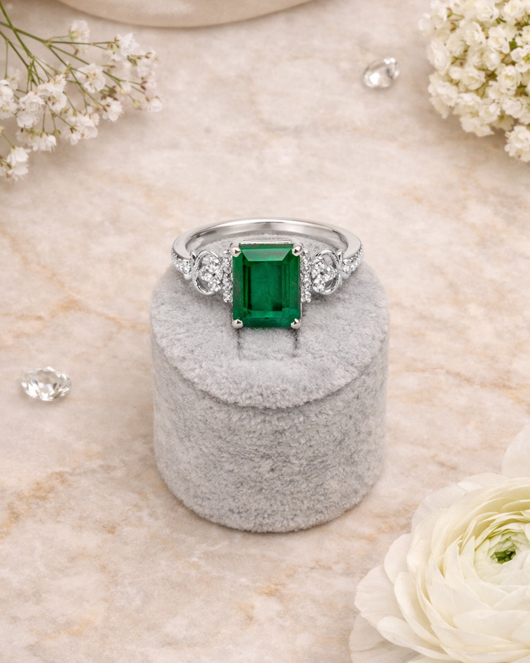 Emerald Infinity Grace Emerald-Cut Ring (925 Silver)