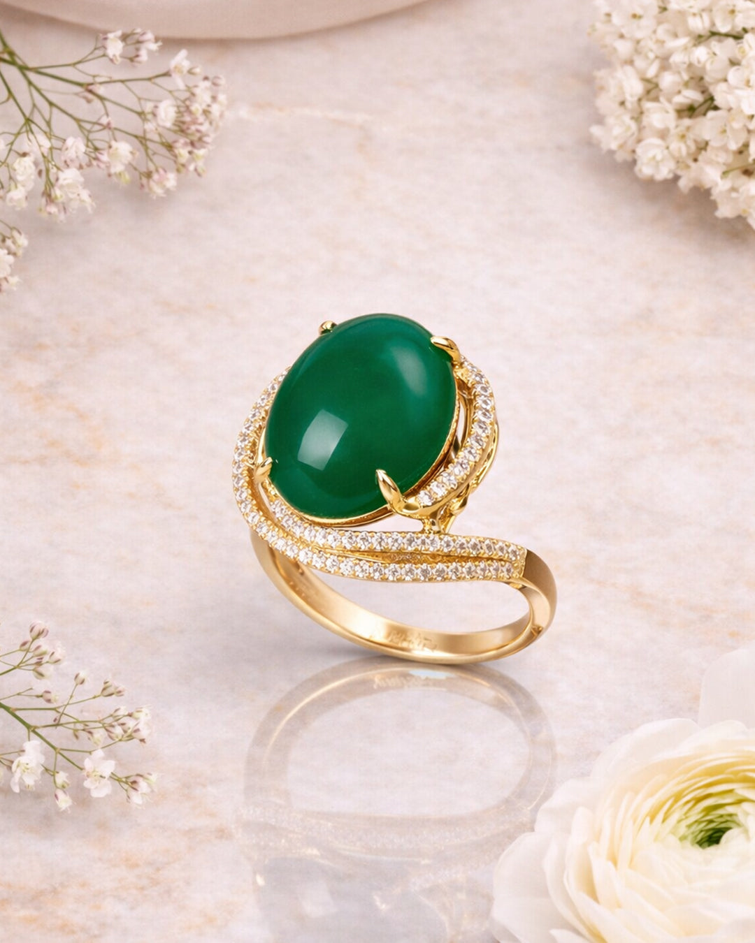 Sahar Green Aqeeq Swirl Ring (925 Silver)