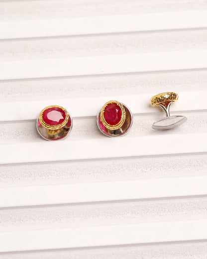 Oval Ruby Gold Bezel Kurta Buttons