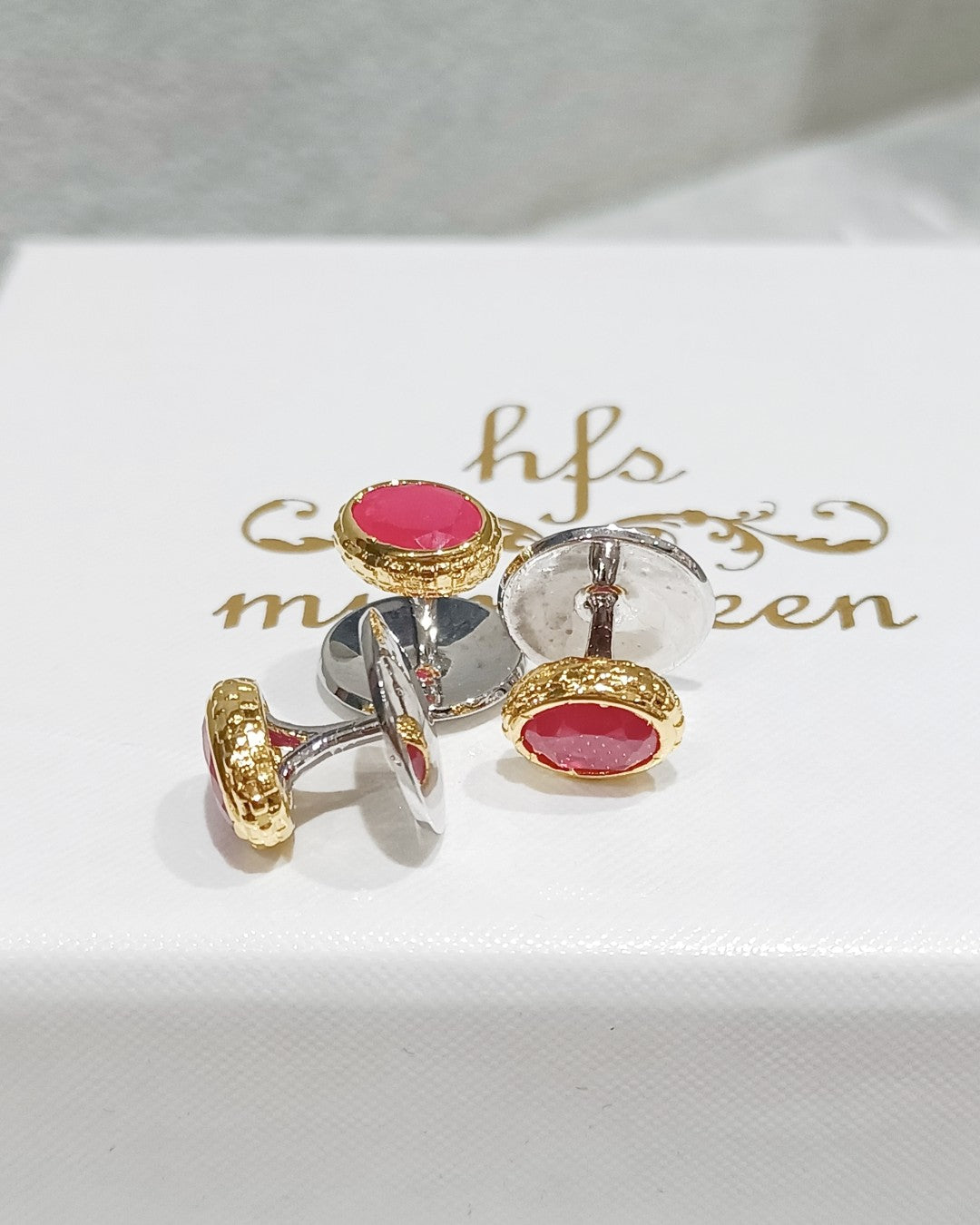 Oval Ruby Gold Bezel Kurta Buttons