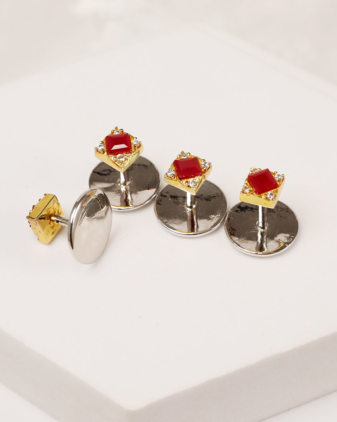 Square Ruby CZ Kurta Buttons 4 pc set