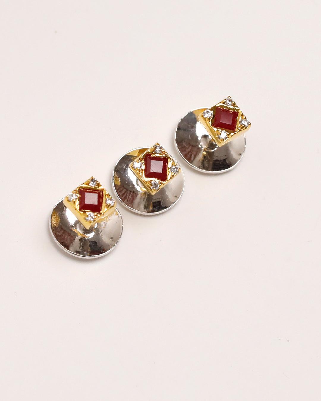 Square Ruby CZ Kurta Buttons 4 pc set