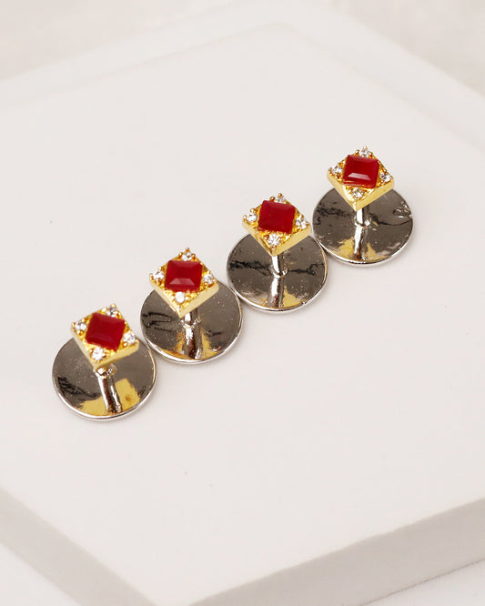 Square Ruby CZ Kurta Buttons 4 pc set