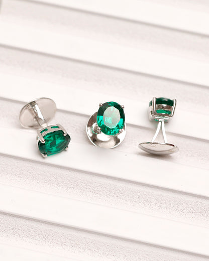 Emerald Oval Prong Kurta Buttons