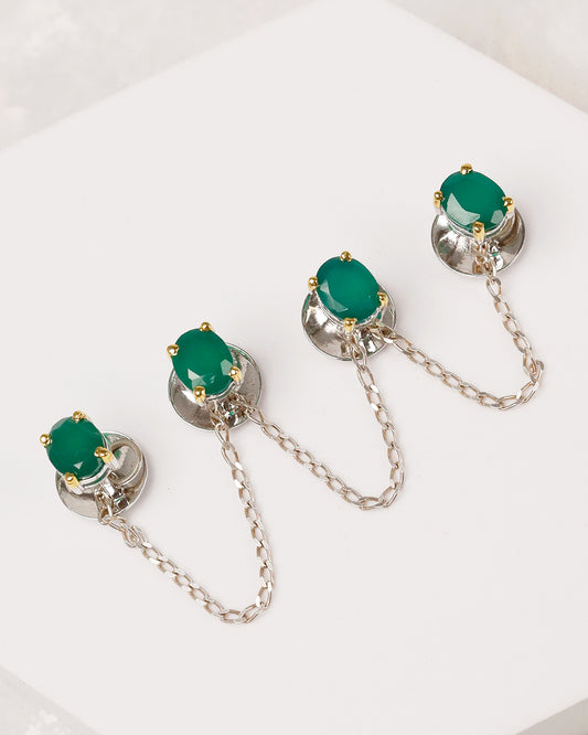 Green Aqeeq Oval Prong Chain-Link Kurta Buttons