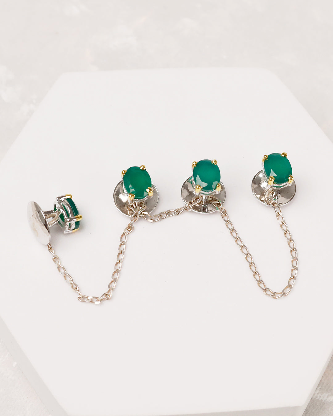 Green Aqeeq Oval Prong Chain-Link Kurta Buttons