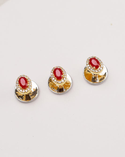Ruby Oval Diamond Halo Kurta Buttons – Two-Tone