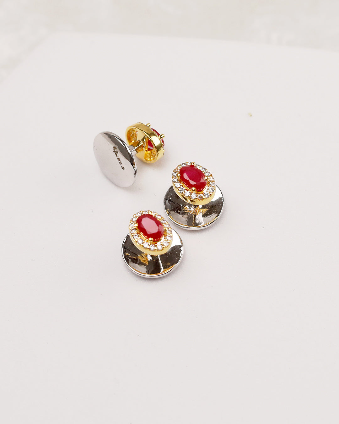 Ruby Oval Diamond Halo Kurta Buttons – Two-Tone