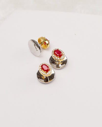 Ruby Oval Diamond Halo Kurta Buttons – Two-Tone