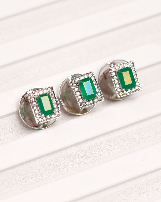 Emerald Rectangle Diamond Halo Kurta Buttons