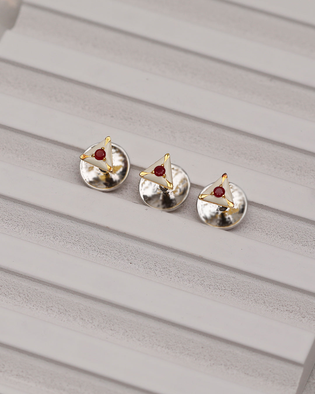 Ruby White Enamel Triangle Kurta Buttons