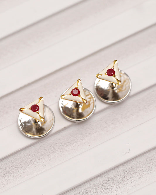 Ruby White Enamel Triangle Kurta Buttons