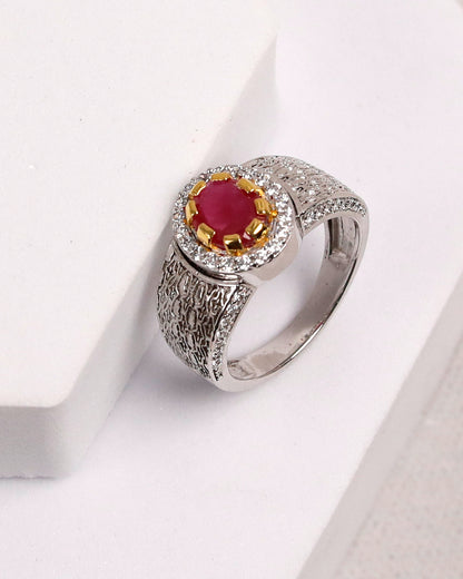 Royal Ruby Halo Statement Ring
