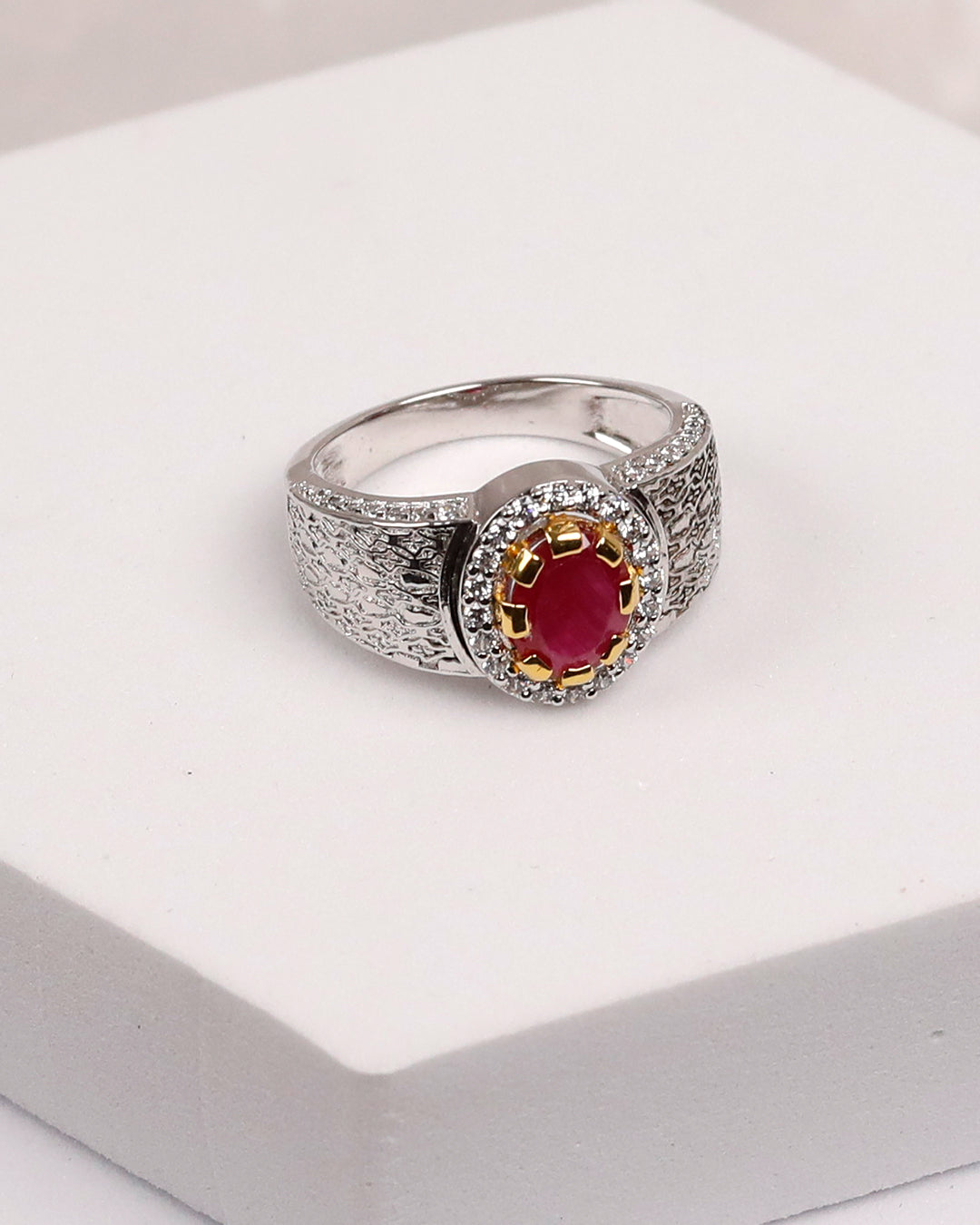 Royal Ruby Halo Statement Ring