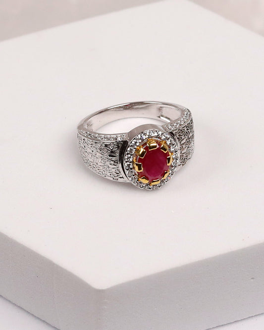Royal Ruby Halo Statement Ring