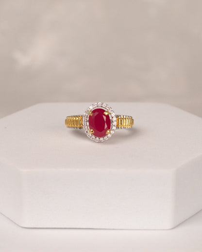 Dual-Tone Ruby Halo Ring with Gold Band