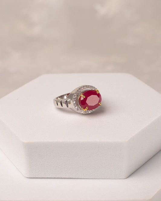 Oval Ruby Crescent Halo Ring