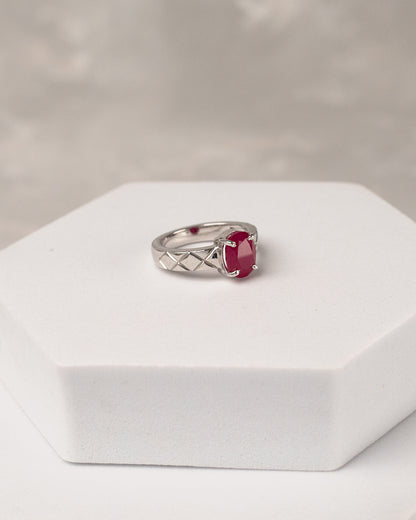Diamond-Cut Lattice Ruby Solitaire Ring