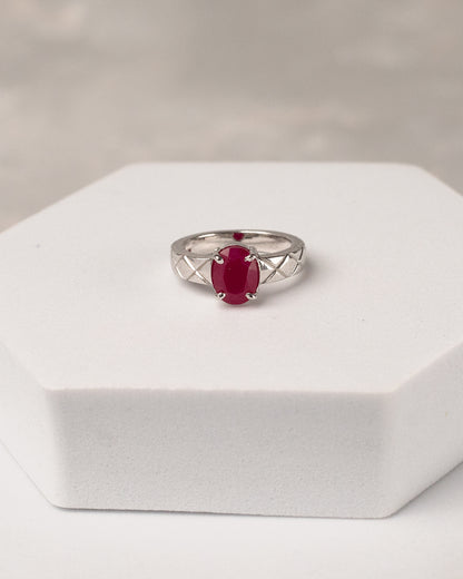 Diamond-Cut Lattice Ruby Solitaire Ring