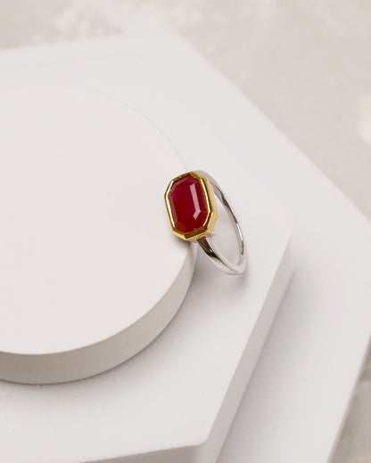 Octagonal Bezel Aqeeq (Red Agate) Ring