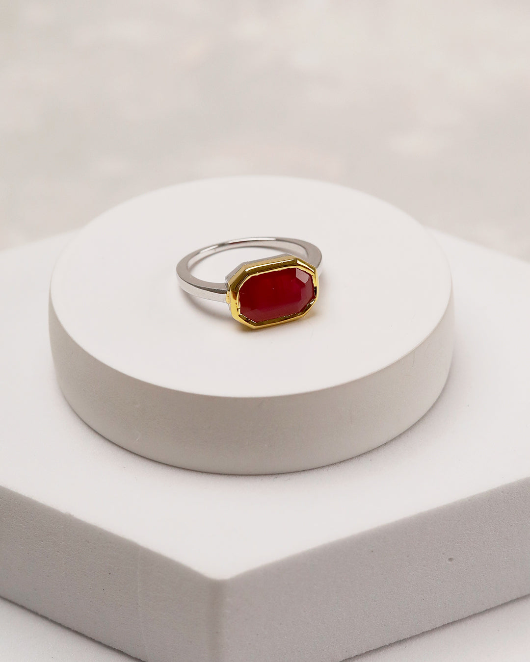 Octagonal Bezel Aqeeq (Red Agate) Ring