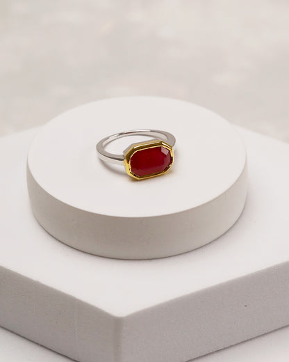 Octagonal Bezel Aqeeq (Red Agate) Ring