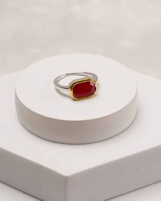 Octagonal Bezel Aqeeq (Red Agate) Ring