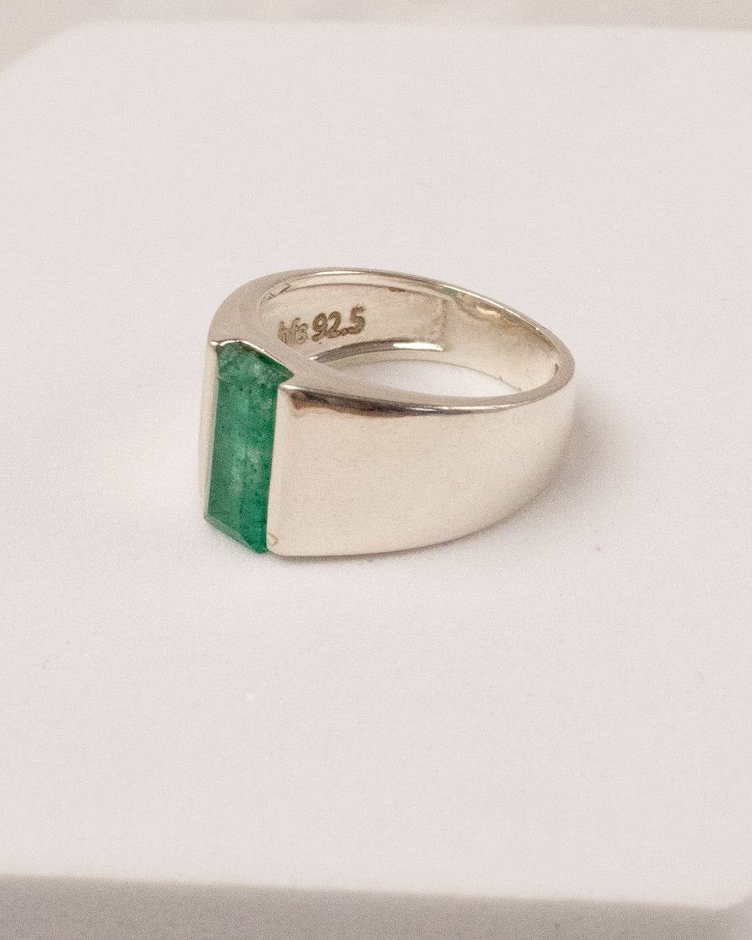 Vertical Emerald Bar Signet Ring